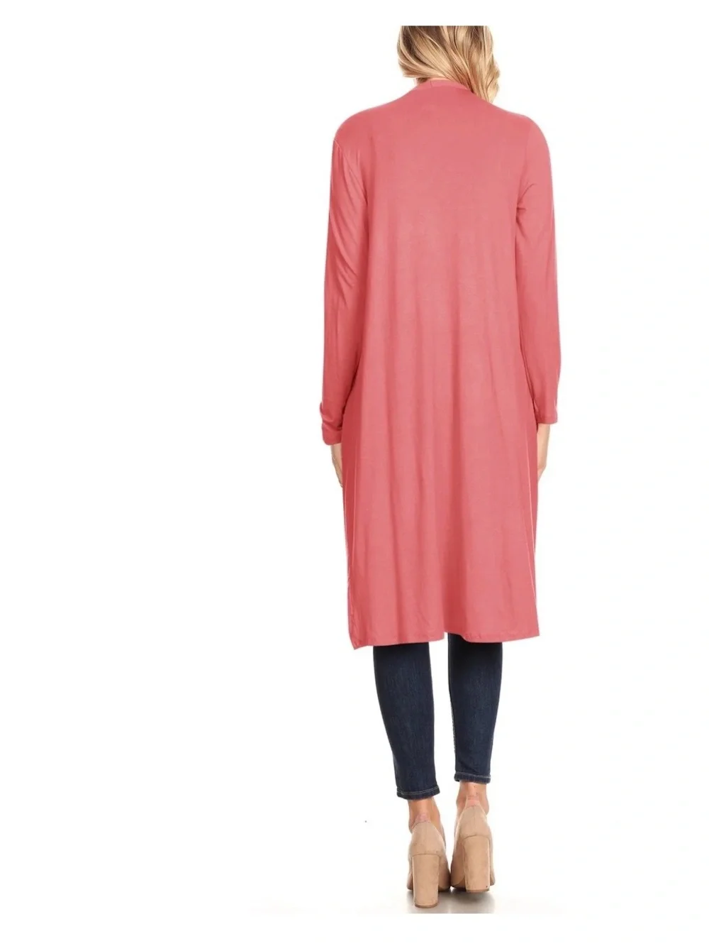 Terra & Sky Long Open-Front Cardigan in Coral Pink Size XL - Picture 2 of 7